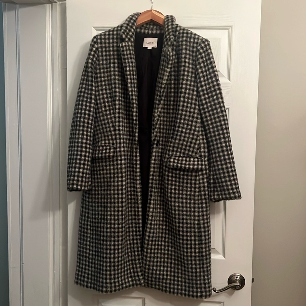 Loft Houndstooth Pattern One Button Dress Coat Wi… - image 1